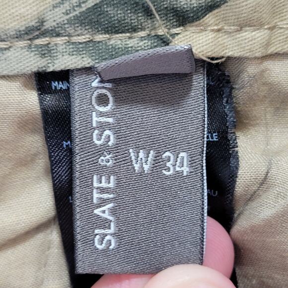 NWT Slate and Stone Khaki Leaf 7" Cotton Ross‎ Short Men's Size 34 - Picture 7 of 12